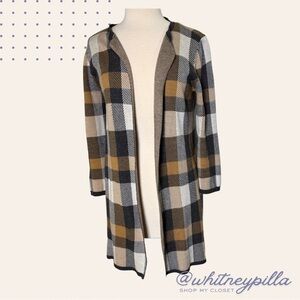 3/$30 LOFT Plaid checked Open Front Sweater Cardigan Neutral Plaid Women Medium
